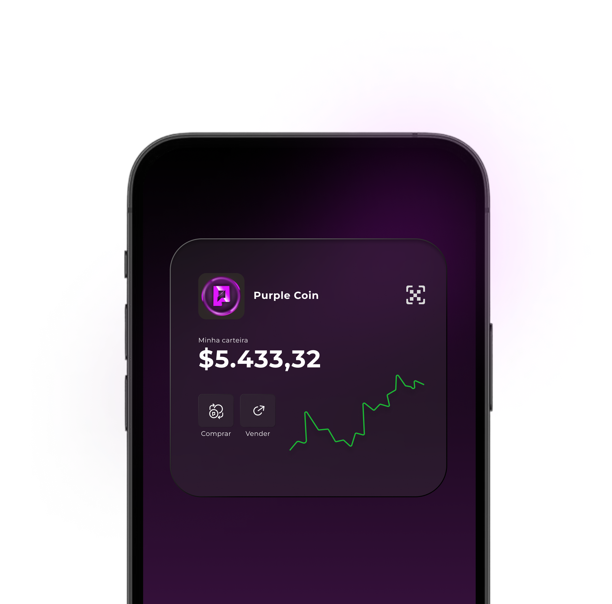 Smartphone com Purple Coin